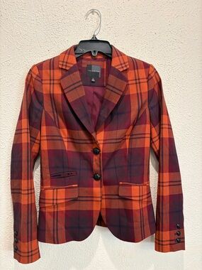 The Limited Orange and Burgundy Plaid Tailored Blazer